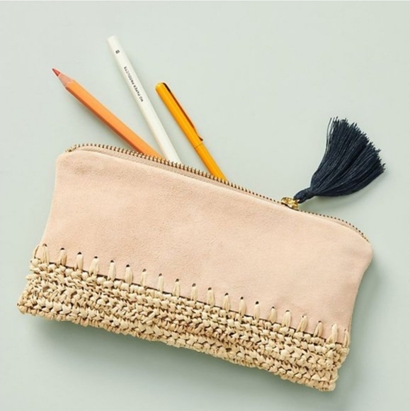 NWT Anthropologie raffia suede pouch - Picture 2 of 5